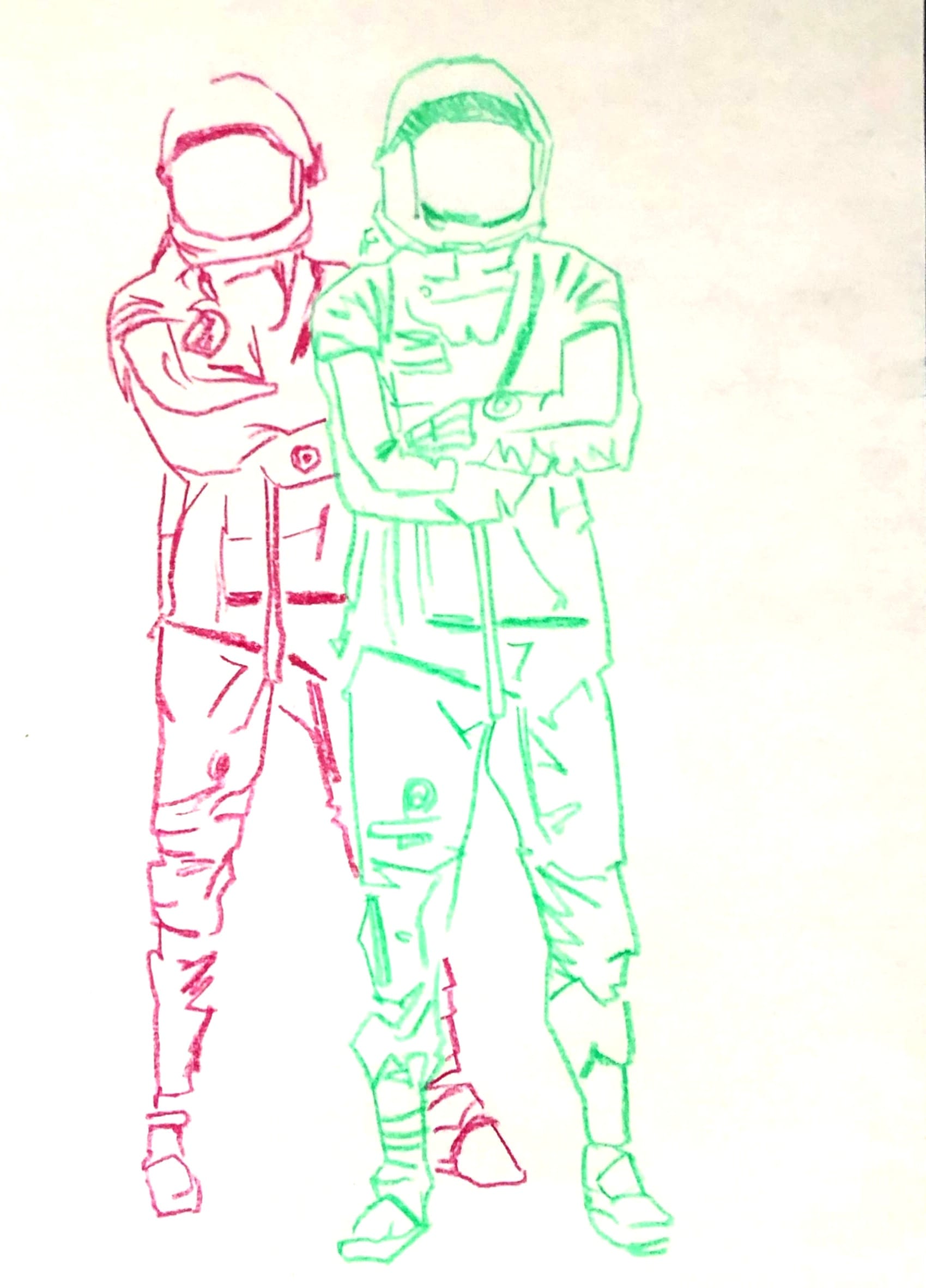 Cosmonauts in green and red