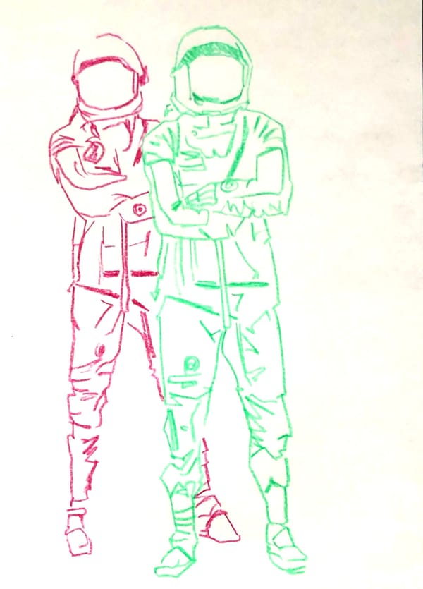 Cosmonauts in green and red